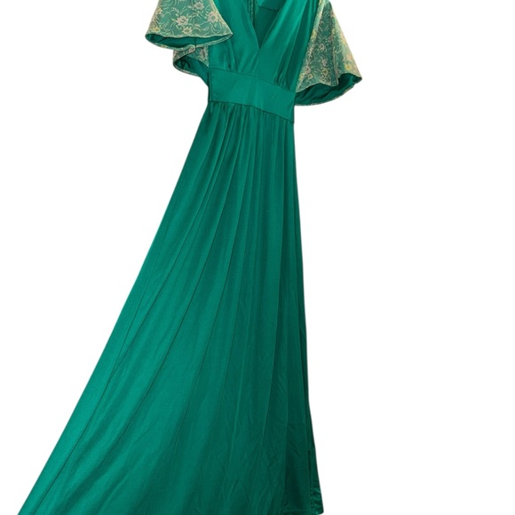Vintage 1970s Emerald Green Empire Waist Maxi Dress Romantic Boho Small - Picture 5 of 10